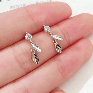 925 Sterling Silver Rhinestone Leaves Drop Earring As Shown In Figure - One Size