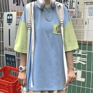 Panel Sleeve Short-sleeve Round Neck T-shirt