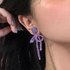 Faux Crystal Bow Dangle Earring 1 Pair - Purple - One Size