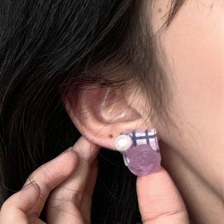 Flower Faux Pearl Plaid Square Earring