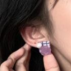 Flower Faux Pearl Plaid Square Earring
