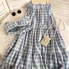 Set: Gingham Tube Top + Midi A-line Skirt