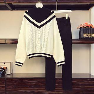 Mock-neck Knit Top / Sweater / Slim Fit Pants / Set