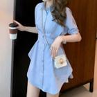 Short-sleeve Plain Asymmetric Shirt Dress