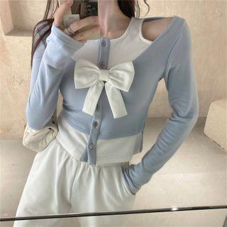 Mock Two-piece Bow Button-up Top