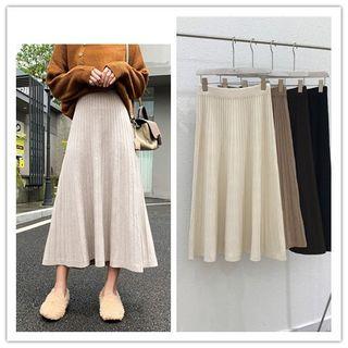 Midi A-line Rib Knit Skirt