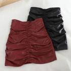 Faux Leather Crinkled Mini Fitted Skirt