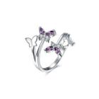 Fashion Elegant Butterfly Purple Cubic Zircon Adjustable Open Ring Silver - One Size