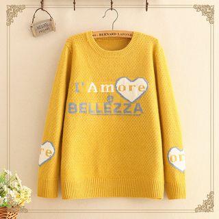 Round-neck Wording Knit Sweater