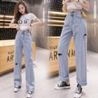 Distressed High-waist Straight-fit Jeans