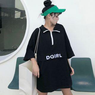 Lettering 3/4-sleeve Zip T-shirt