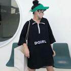 Lettering 3/4-sleeve Zip T-shirt