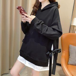 Mock Two-piece Oversized Bow Accent Hoodie