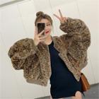 Leopard Print Fuax-fur Jacket Brown - One Size