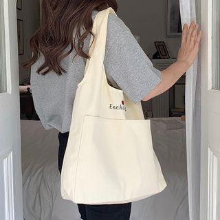 Lettering Embroidered Canvas Shopper Bag