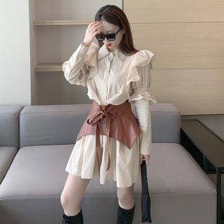 Ruffle Trim Mini Shirtdress / Corset Belt