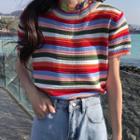 Short-sleeve Striped Knit Top 1739 - Stripes - Multicolor - One Size