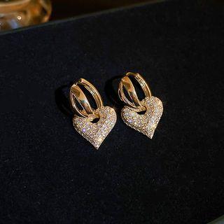 Heart Drop Earring 1 Pair - Drop Earring - Gold - One Size