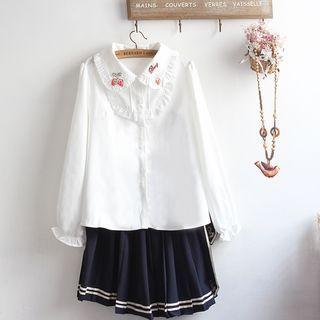Frill Trim Shirt / A-line Skirt / Set