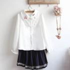 Frill Trim Shirt / A-line Skirt / Set