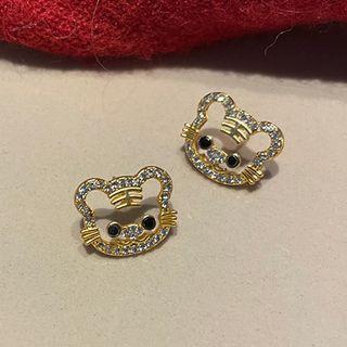 Rhinestone Tiger Stud Earring 1 Pair - Silver Rhinestone - Yellow - One Size