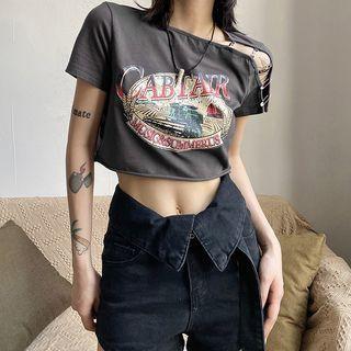 Cutout Print Cropped Vintage T-shirt