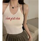 Halter Letter Embroidered Cropped Camisole Top