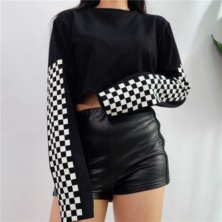 Check Print Cropped Top