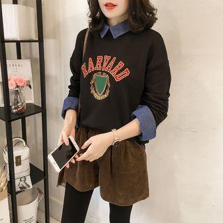 Mock Two-piece Denim Panel Pullover