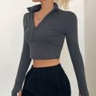 Half-zip Ribbed Crop Knit Top