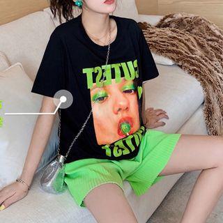 Knitted Plain High-waist Loose-fit Shorts