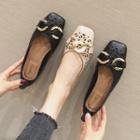 Square-toe Perforated Buckle Flats