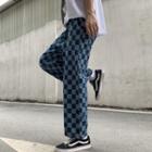 Checkerboard Pattern Straight Leg Jeans
