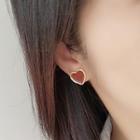 Heart Ear Stud 1 Pair - Wine Red - One Size