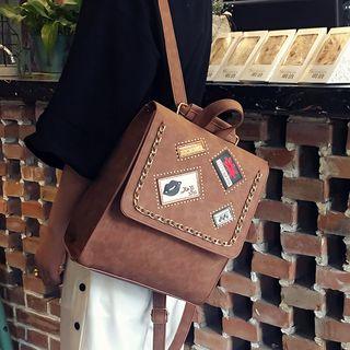 Applique Faux-leather Square Backpack