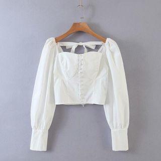 Ribbon-back Long-sleeve Crop Top