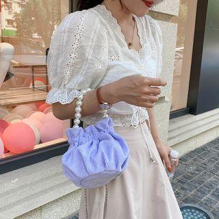 Faux Pearl Corduroy Bucket Bag