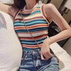 Sleeveless Striped Knit Top Yellow - One Size