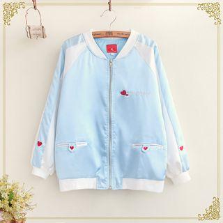 Heart Embroidered Bomber Jacket