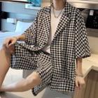 Set: Elbow-sleeve Houndstooth Blazer + Shorts