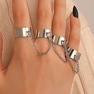 4 In 1 Chained Alloy Ring 01 - Silver - One Size