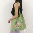 Printed Canvas Tote Bag Green - One Size