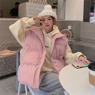 Long-sleeve Letter Printed Hoodie / Sleeveless Plain Padded Coat