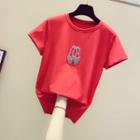 Rhinestone Round-neck Short-sleeve Tee