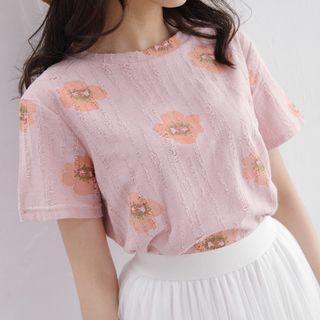 Short-sleeve Distressed Printed Top
