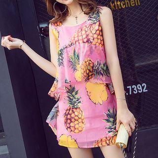 Sleeveless Fruit Print Mini Dress