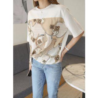 Round-neck Scarf-detail T-shirt