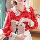Lace-collar Dotted Blouse