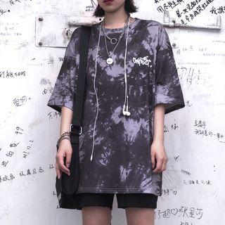 Tie Dye Elbow-sleeve T-shirt Dark Gray & Gray - One Size