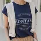 Cap-sleeve Dip-back Letter T-shirt